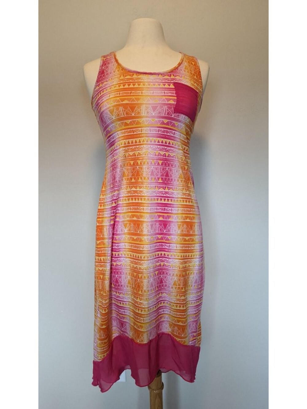 Miss Understood XL Sleeveless Geometric Print Pink & Orange Dress
